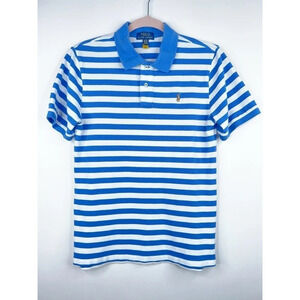 Polo Ralph Lauren Kids Blue White Striped Polo Shirt Short Sleeve Size XL 18-20
